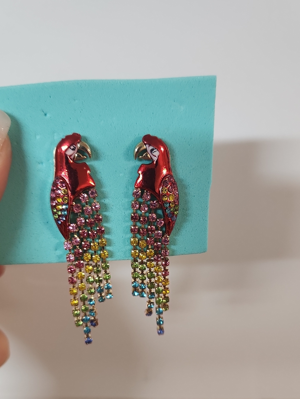 Red Parrot Cascade Rhinestone Drop Earrings - Fashion Jewelry